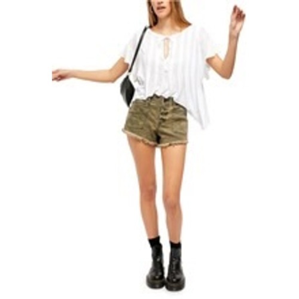 Free People We The Free Santa Cruz Camo Cutoff Denim Shorts Green Camouflage 31